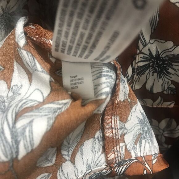 La Ligne Target Pajama Satin Top 2x Brown White Floral Long Sleeve Shirt Button - Picture 3 of 9